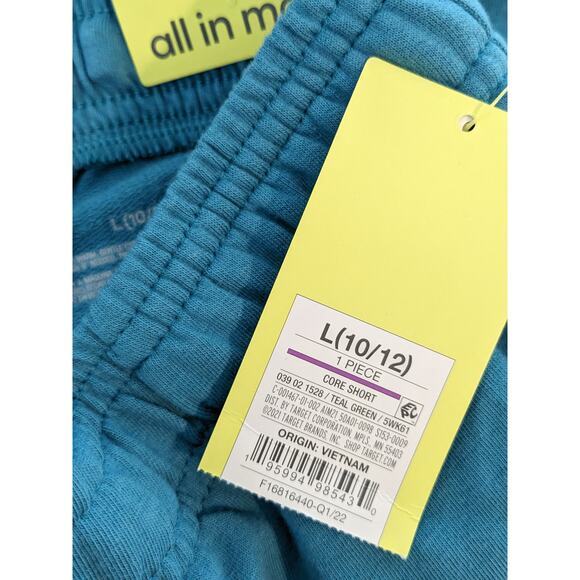 All in Motion Performance Core Shorts L 10 12 Teal Green Girls Sweats Mid Rise - Picture 4 of 7